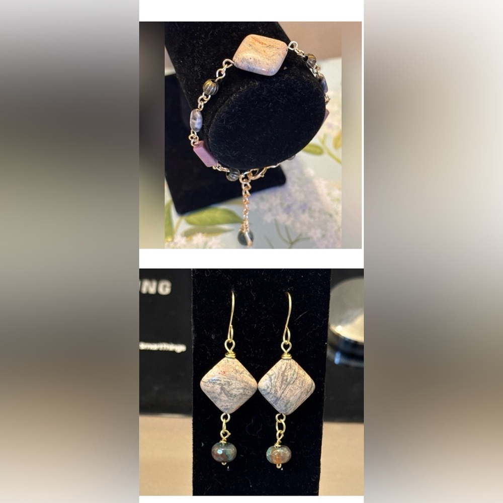 Elegant Jasper and Agate bracelet and earrings Jewelry Set